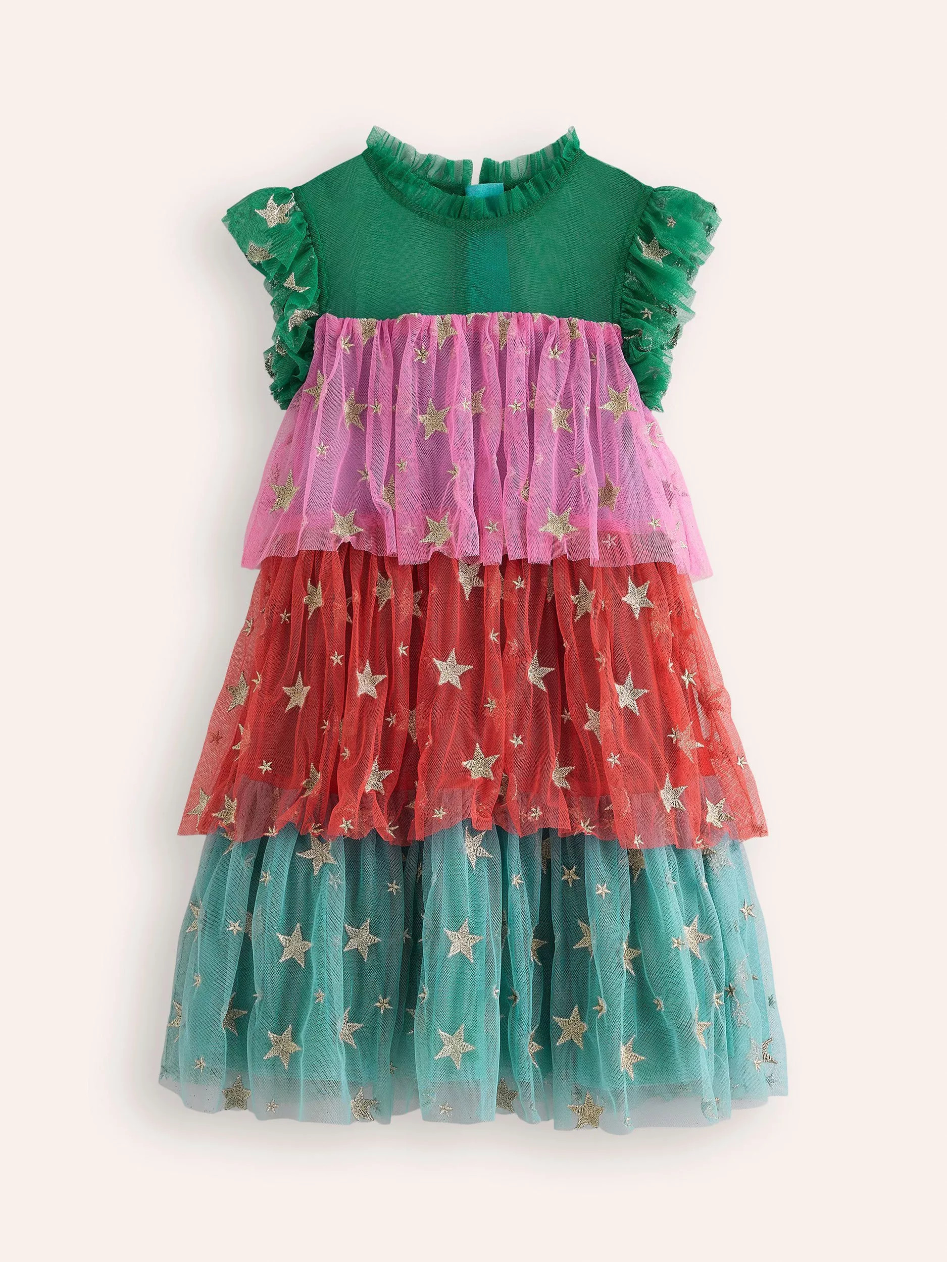 Mini Boden Kids' Star Tulle Tiered Dress, Multi Stars | John Lewis (UK)