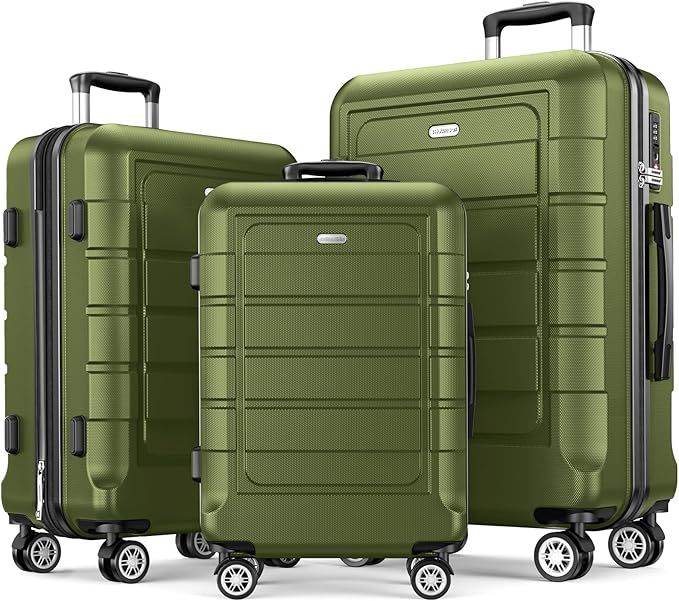 SHOWKOO Luggage Sets Expandable PC+ABS Durable Suitcase Double Wheels TSA Lock Olive Green 3pcs- | Amazon (US)