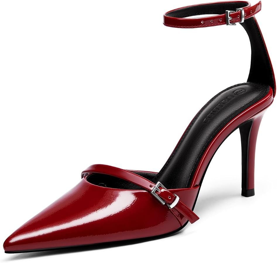 Coutgo Womens High Heels Closed Pointed Toe Ankle Buckle Strap Sexy Pumps Wedding Party Dress Sho... | Amazon (US)