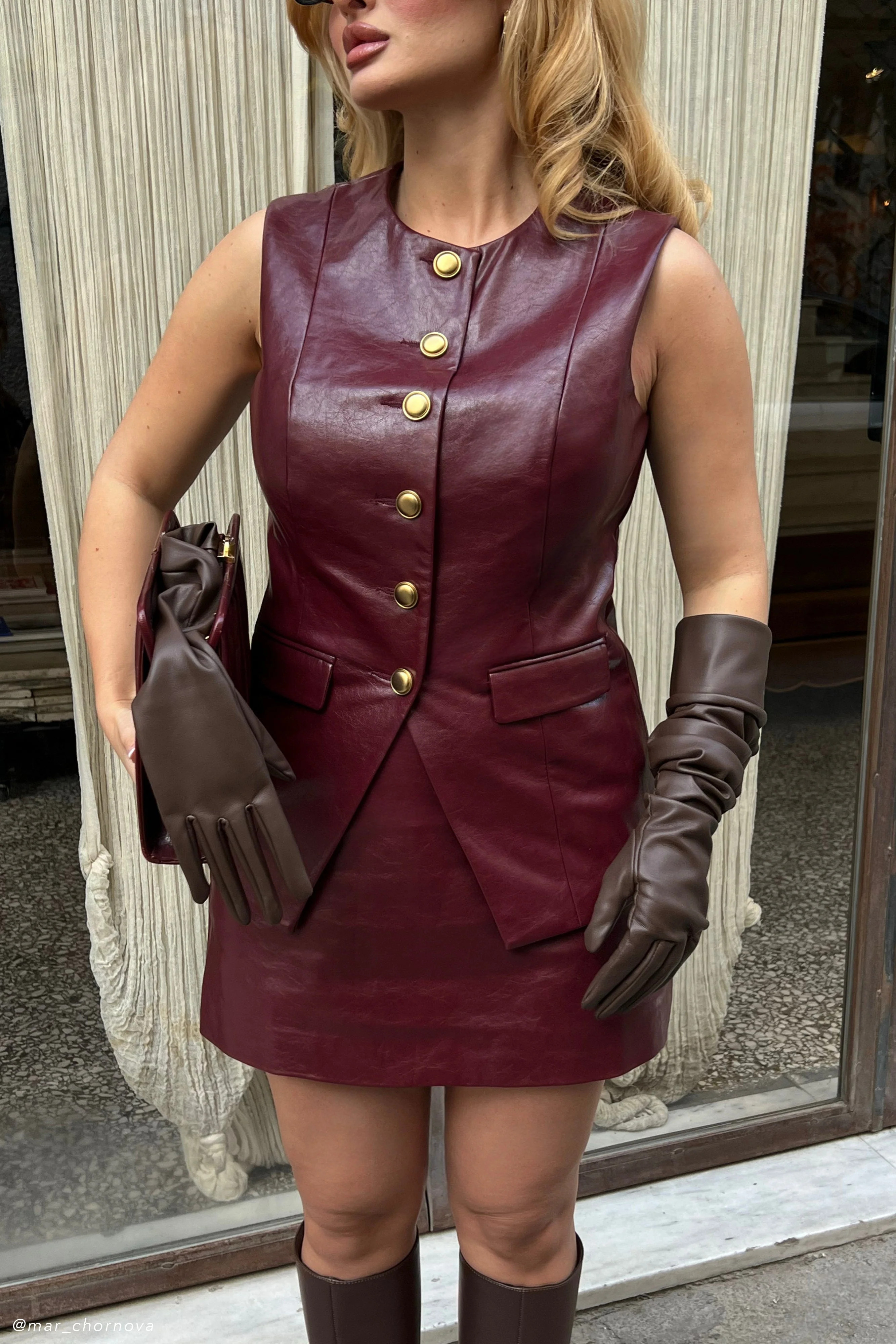 Coralia Faux Leather Sleeveless Vest - Cherry Red | MESHKI US