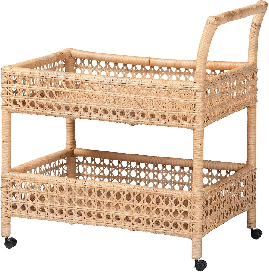 Bali & pari Alaina Natural Rattan Kitchen Cart - 2-Tier Handwoven Wicker Storage Trolley with Han... | Amazon (US)