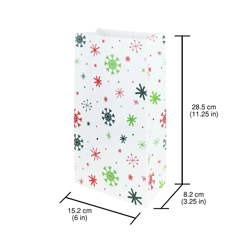 Christmas Red, Green, White Snowflake Paper Sack, Baking, 6 x 11.25 x 3.25 in, Holiday Time | Walmart (US)