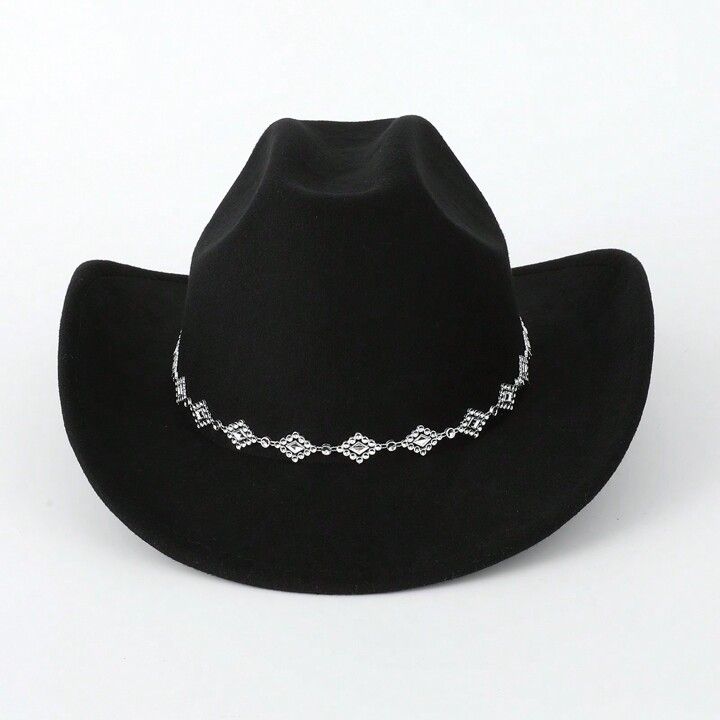 1pc Women's Solid Color Diamond Shaped Sequined Decoration Western Cowboy Hat, Elegant Casual Sma... | SHEIN