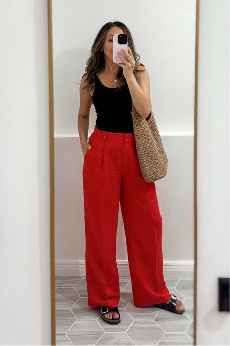Linen blend pants in size 4. These run a tad bigger than the blue pair but they drape so nicely that I wouldn’t personally size down. 
Tank tts. 



#LTKStyleTip #LTKOver40 #LTKFindsUnder50