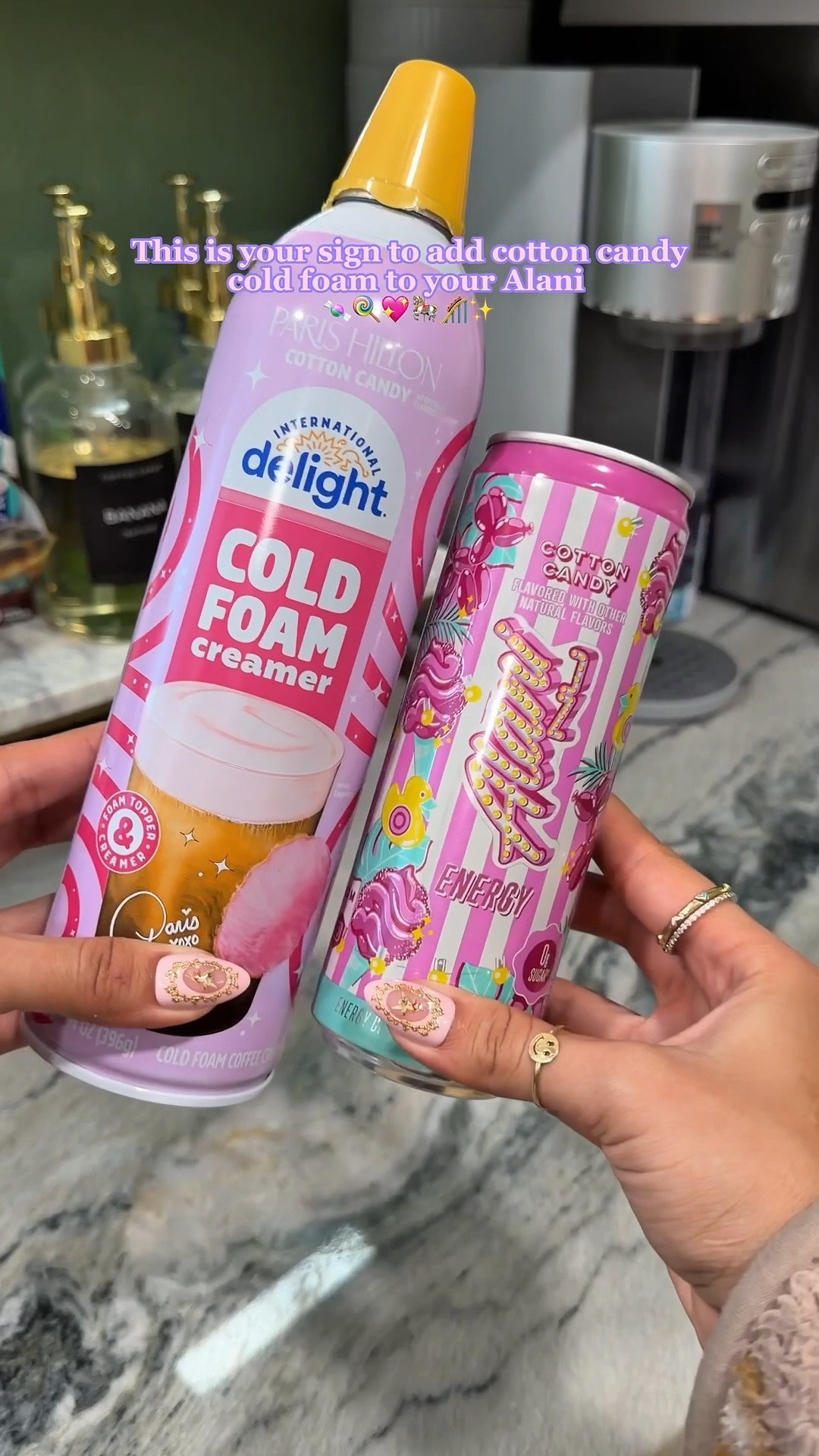 Cotton candy Alani nu + cotton candy cold foam = amazing 😍🍬🍭🎢✨