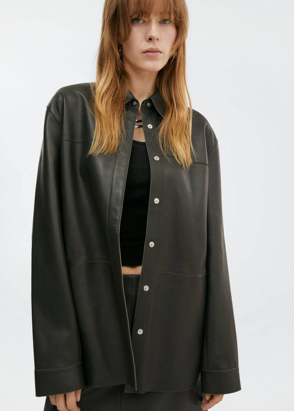 Leather overshirt -  Women | Mango USA | MANGO (US)
