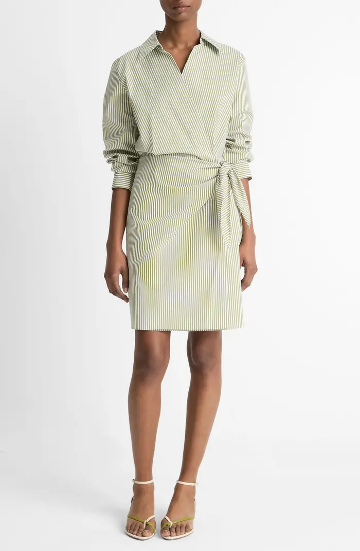 Furrow Stripe Long Sleeve Wrap Shirtdress | Nordstrom