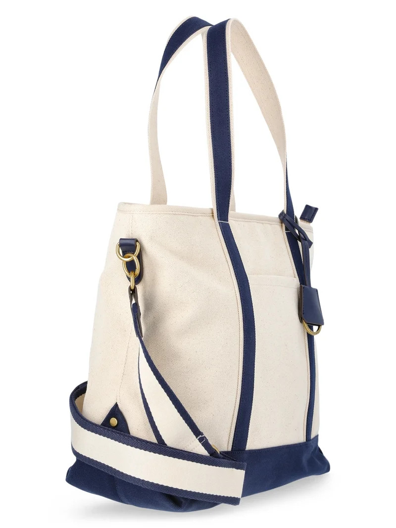 Free Assembly Women's Medium Canvas Tote, Natural/Navy | Walmart (US)