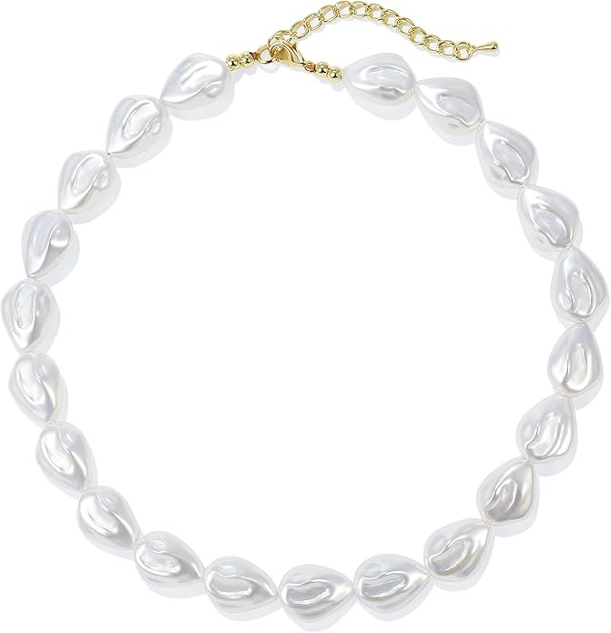 Chunky Pearl Choker Necklaces for Women,Irregular Pearl Beaded Choker Wedding Necklace Delicate J... | Amazon (US)