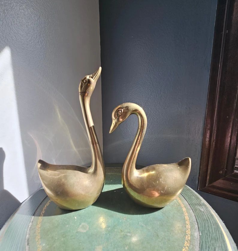 Pair of Vintage Large Brass Swans - Etsy | Etsy (US)