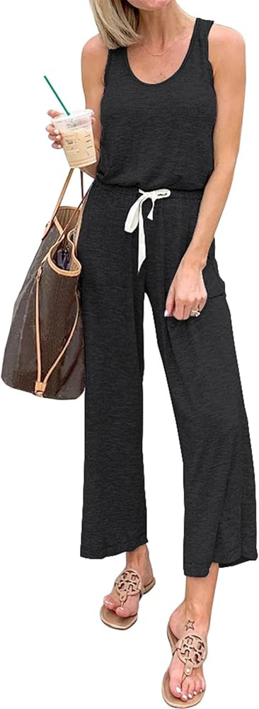 PRETTYGARDEN One Piece Jumpsuits for Women 2026 Summer Casual Drawstring Sleeveless Tank Romper B... | Amazon (US)