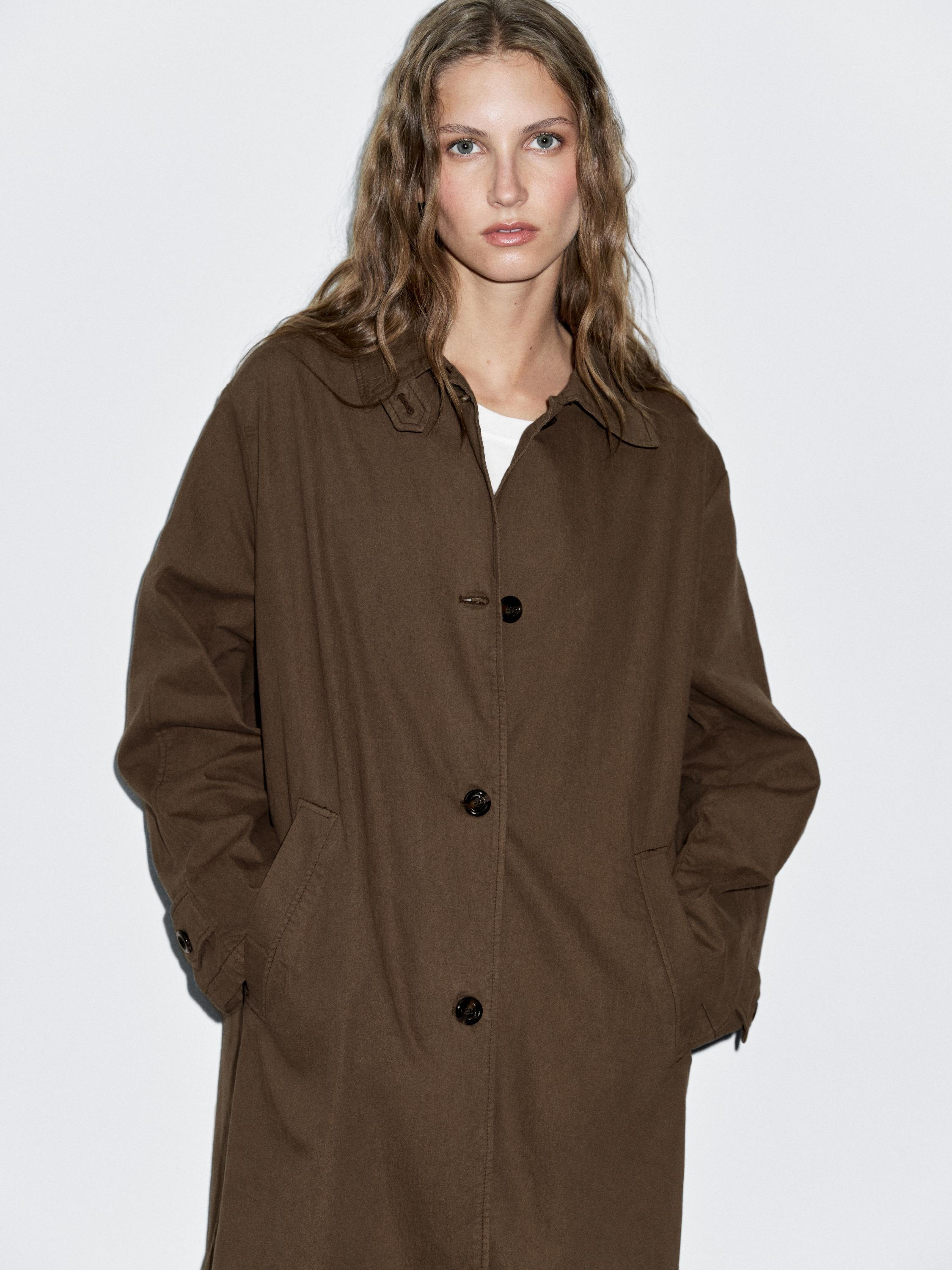 Oversize flowing trench coat in water-repellent fabric | Massimo Dutti UK
