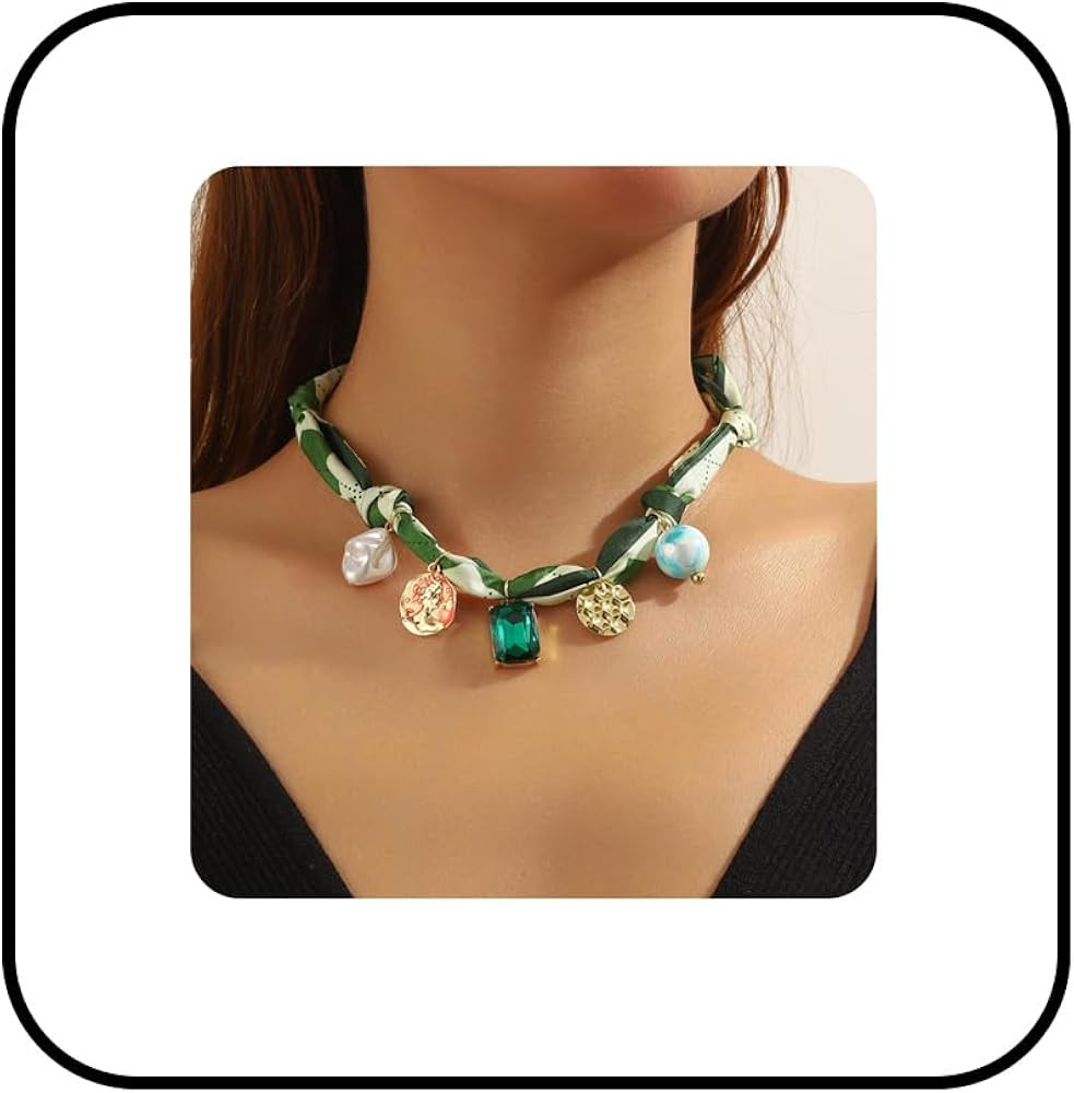 Fabric Scarf Necklac for Women,Vintage Bee Gemstone Choker Necklaces Boho Flowers Heart Pearl Mul... | Amazon (US)