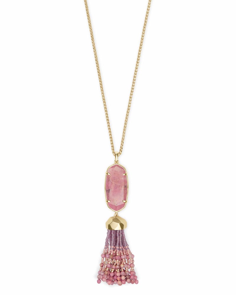 Eva Gold Long Pendant Necklace in Pink Rhodonite | Kendra Scott | Kendra Scott