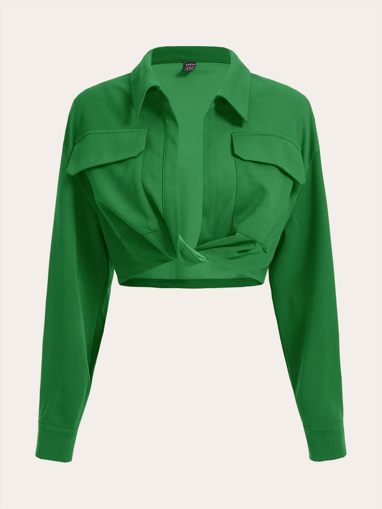 SHEIN EZwear Flap Pocket Twist Hem Crop Blouse | SHEIN