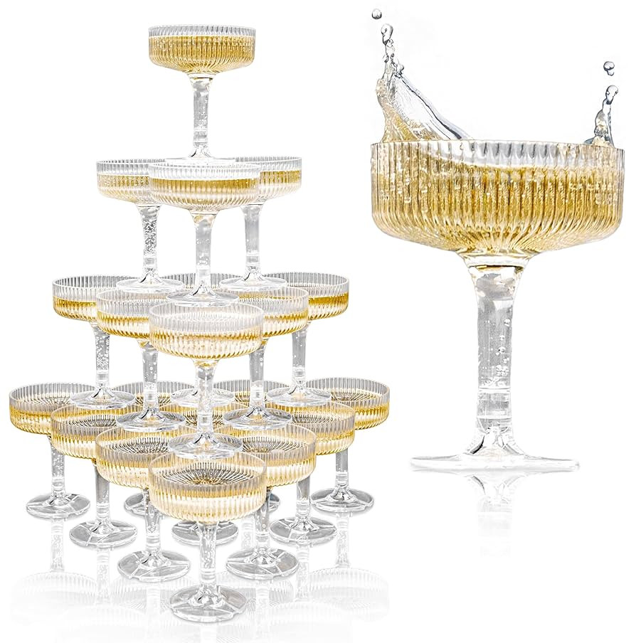 ACRYLIC Champagne Tower - 7oz. Set of 20 Champagne Flutes Plastic - For Weddings & Parties - Plas... | Amazon (US)