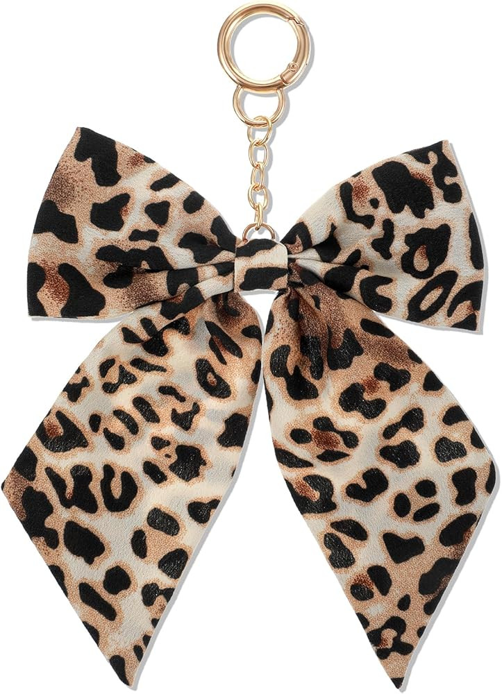 Thinp Leopard Print Bow Bag Charm, Brown Bow Keychain Retro Leopard Keychain Car Key Rings for Wo... | Amazon (US)