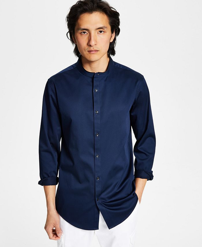 INC International Concepts Men's Slim-Fit Banded Collar Shirt, Created for Macy's & Reviews - Cas... | Macys (US)