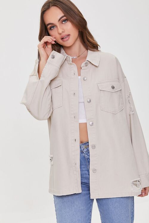 Distressed Twill Shacket | Forever 21 (US)