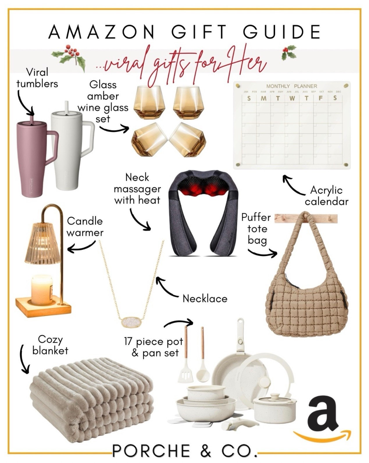 Viral gifts she’s guaranteed to LOVE ✨🎁 This Amazon Gift Guide is packed with trending, cozy, and totally aesthetic finds for your best friend, sister, mom, or any woman on your list.
From the internet-famous tumblers to luxe blankets, chic home organizers, and that must-have pot + pan set… these gifts are viral for a reason. 🤍✨

🎁 WHAT’S INCLUDED:
• Viral tumblers
• Glass amber wine glass set
• Acrylic monthly calendar
• Candle warmer
• Neck massager with heat
• Puffer tote bag
• Necklace (dainty + everyday)
• Cozy blanket
• 17-piece pot & pan set

#AmazonGiftGuide #ViralGiftsForHer #GiftsForHer #ViralAmazonFinds #Tumblers #WineGlasses #AmberGlassware #AcrylicCalendar #CandleWarmer #NeckMassager #PufferTote #CozyBlanket #PotAndPanSet #AmazonFinds #HolidayGiftGuide #LTKHoliday #LTKGiftGuide #PorcheAndCo


#LTKCyberWeek #LTKHoliday #LTKGiftGuide