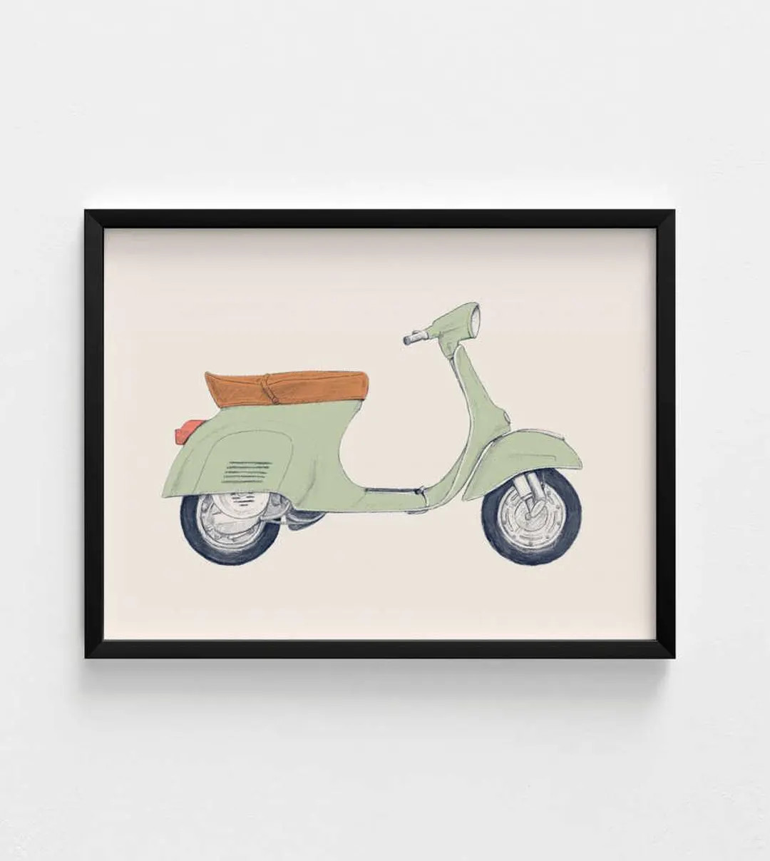 Vespa Scooter Print, Retro Style, Colorful Illustration | Etsy (US)