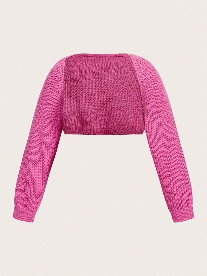 SHEIN Qutie Plus Solid Raglan Sleeve Shrug Cardigan | SHEIN