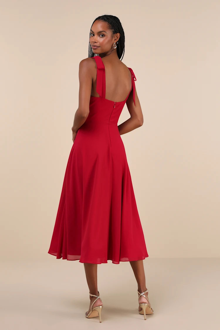 Sophisticated Charisma Berry Red Tie-Strap A-Line Midi Dress | Lulus