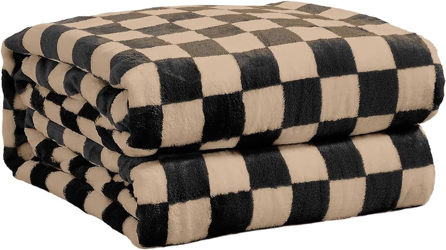 FY FIBER HOUSE Checkered Flannel Fleece Throw Blanket Soft Cozy Checkerboard Grid Print Chessboar... | Amazon (US)