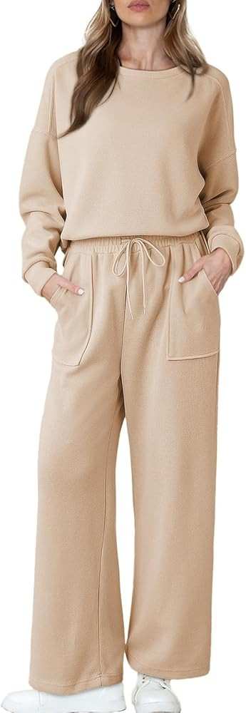 Dokotoo Women's Cotton 2 Piece Outfits Sweatsuit Casual Fall Long Sleeve Knit Tops And Pants Loun... | Amazon (US)