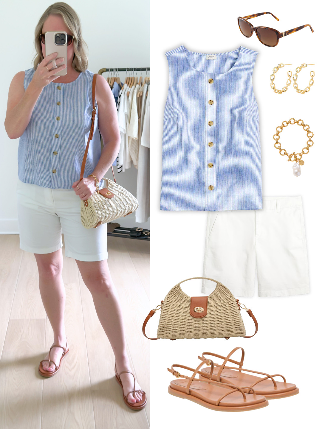 An outfit from my Summer Capsule Wardrobe in my closet ☀️ This outfit with breathable linen and cotton fabrics, along with airy sandals is great for hot and humid climates! 😎

#capsulewardrobe #casualstyle  #everydaychic minimalist style hot weather outfit #effortlessstyle virtual stylist what to wear 
 

 #LTKdayinmylife #LTKootd #LTKmomlife