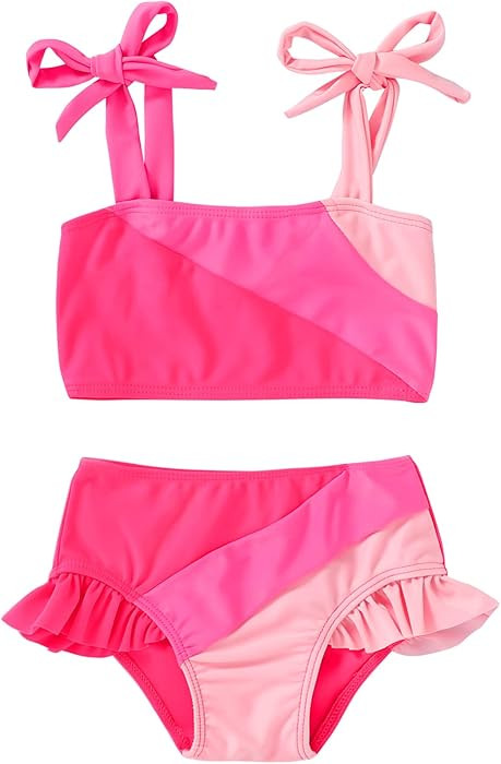 YOUNGER TREE Toddler Girls Two Pieces Swimsuit Color Block Stripe Swimwear Summer Beach Bathing S... | Amazon (US)