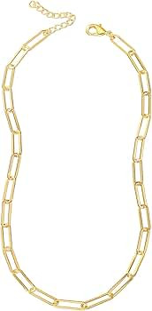 Reoxvo Dainty Gold Chain Choker Necklace for Women 14K Real Gold Plated Paperclip/Herringbone/Bea... | Amazon (US)