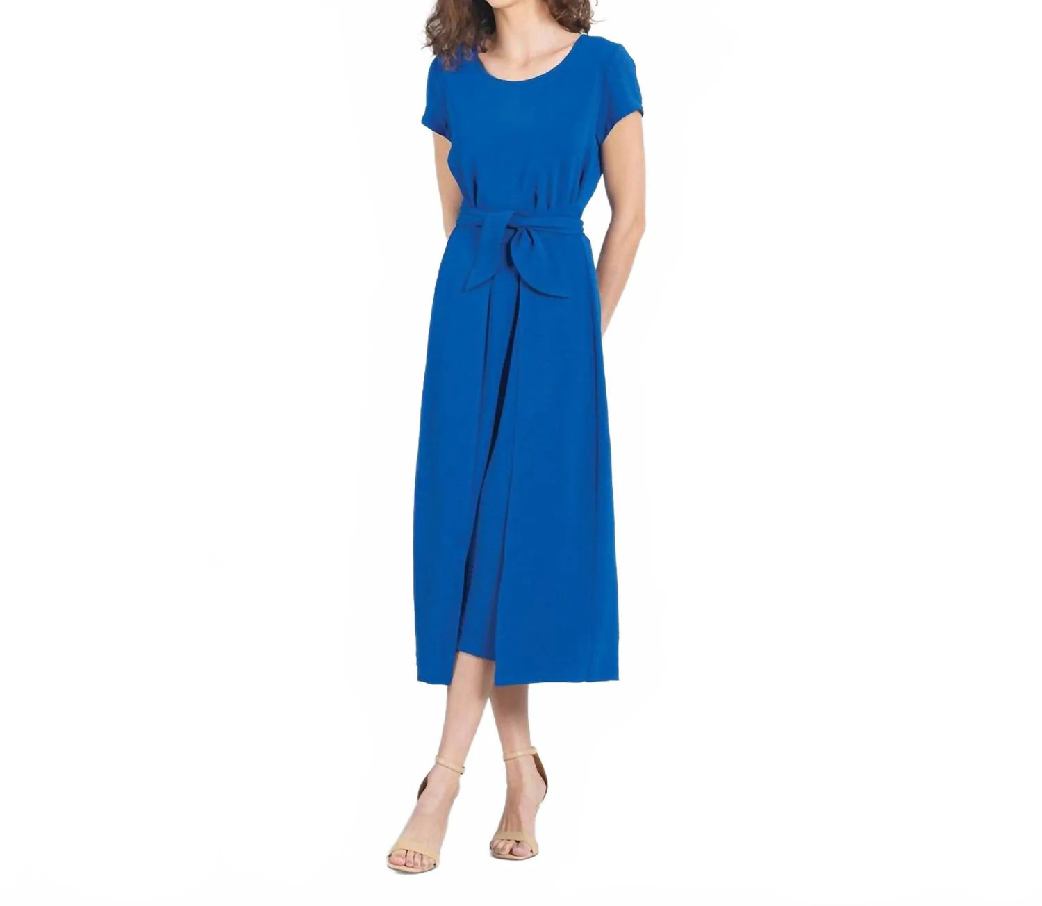 Wrap Overlay Center Tie Midi Dress In Cobalt | Shop Simon