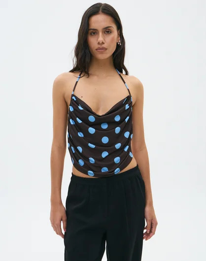 Print Open Back Halter Top in Fudge Mystery Mariona Polkadot | Glassons AU | Glassons (Australia)