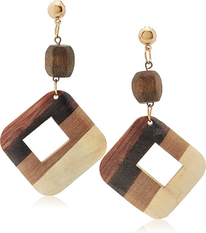 Summer Retro wood temperament dangle Long with Assorted Color Square Earrings for Women Girl Gift... | Amazon (US)