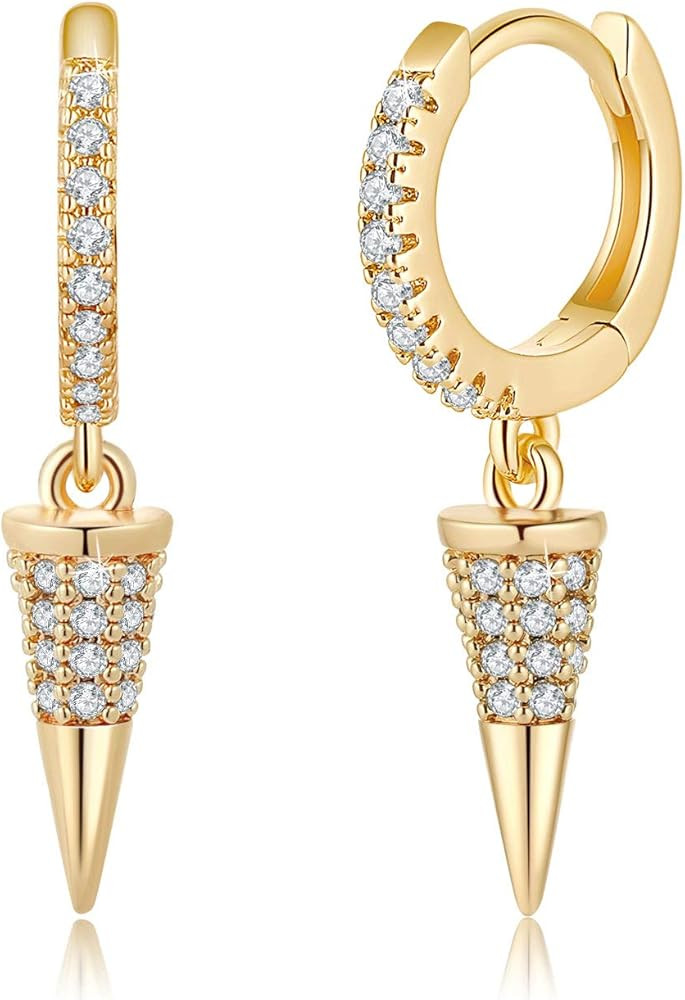 Gold Huggie Hoop Earrings, S925 Sterling Silver Post Dangle Hoop Earrings Hypoallergenic 14K Gold... | Amazon (US)