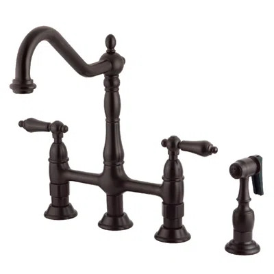 Kingston Brass Heritage Two-Handle 4-Hole Deck Mount Bridge Kitchen Faucet with Brass Side Sprayer | Wayfair North America
