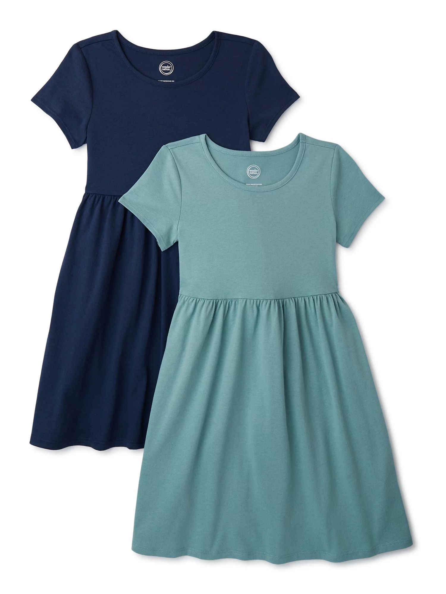 Wonder Nation Girls' Short Sleeve Play Dress, 2-Pack, Sizes 4-18 & Plus | Walmart (US)