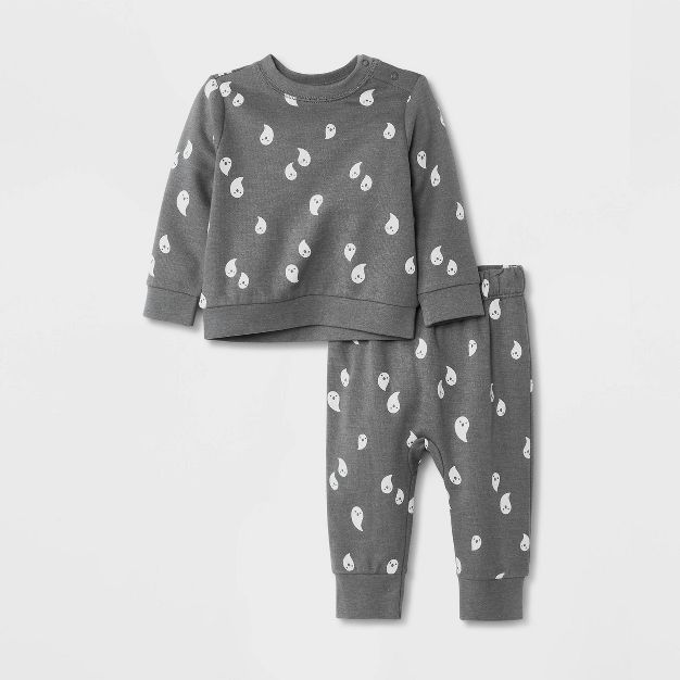 Baby Boys&#39; 2pc &#39;Ghost&#39; Fleece Top &#38; Bottom Set - Cat &#38; Jack&#8482; Gray Newbo... | Target