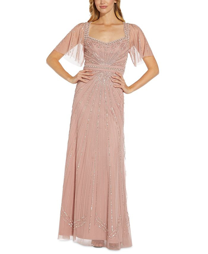 Flutter-Sleeve Beaded Gown | Macys (US)