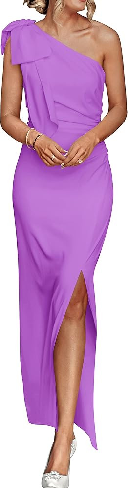 PRETTYGARDEN Women's Summer One Shoulder Long Formal Dresses Sleeveless Ruched Bodycon Wedding Gu... | Amazon (US)