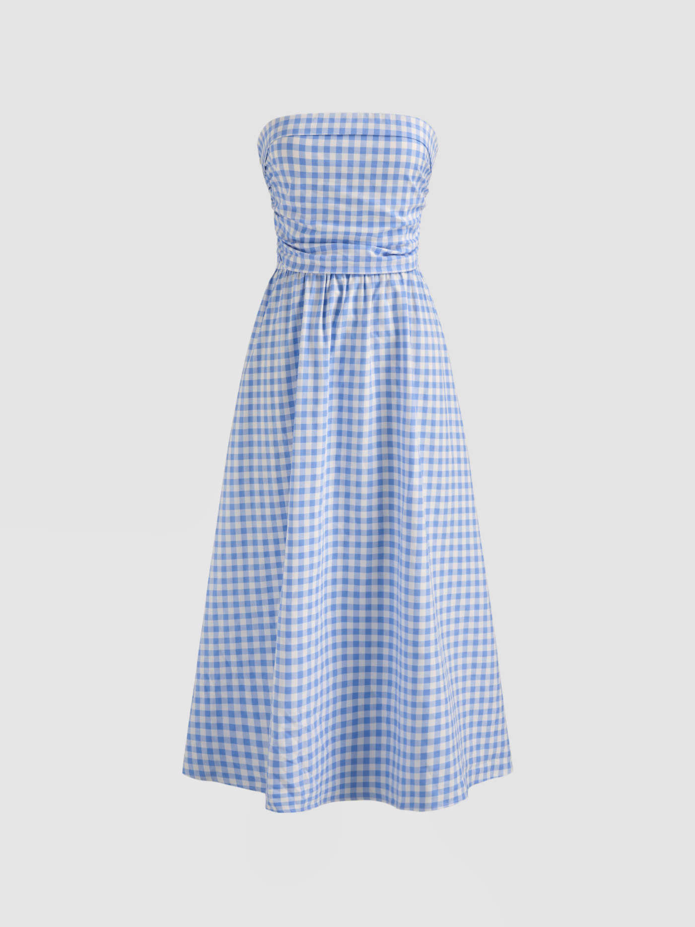 Tube Gingham Ruffle Shirred Zipper Midi Dress | Cider
