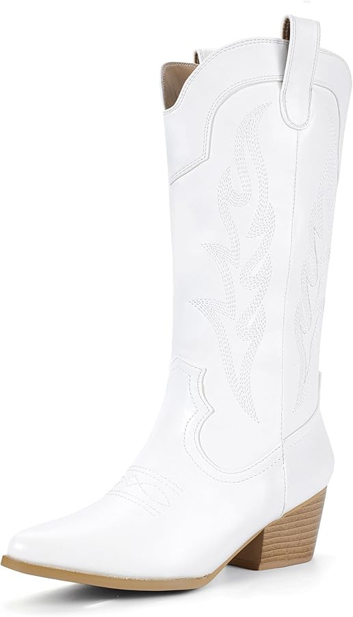 IDIFU IN2 Cowboy Boots for Women Mid Calf Cowgirl Boots Embroidered Western Boots Chunky Low Heel... | Amazon (US)