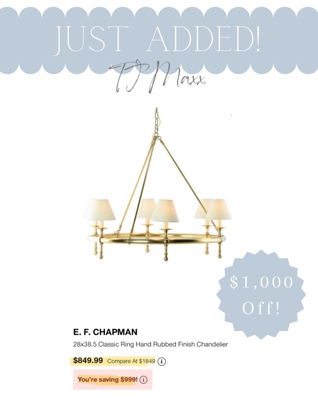 Get this popular Visual Comfort E.F. Chapman classic ring chandelier for $1,000 off!!! Limited stock! These will go fast!!! Use code SHIP89 for free shipping!

Dining room chandelier, kitchen chandelier, bedroom chandelier, classic chandelier, timeless chandelier, office chandelierr

#LTKStyleTip #LTKSaleAlert #LTKHome