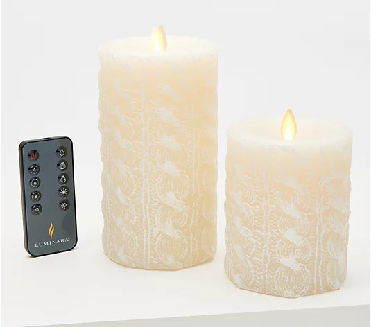 Martha Stewart Set of 2 Cable Knit Flameless Candle Pillars - QVC.com | QVC