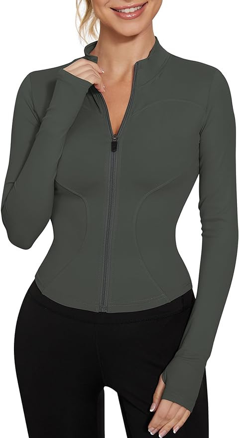 LUYAA Women's Workout Jacket Lightweight Zip Up Yoga Jacket Cropped Athletic Slim Fit Tops | Amazon (US)