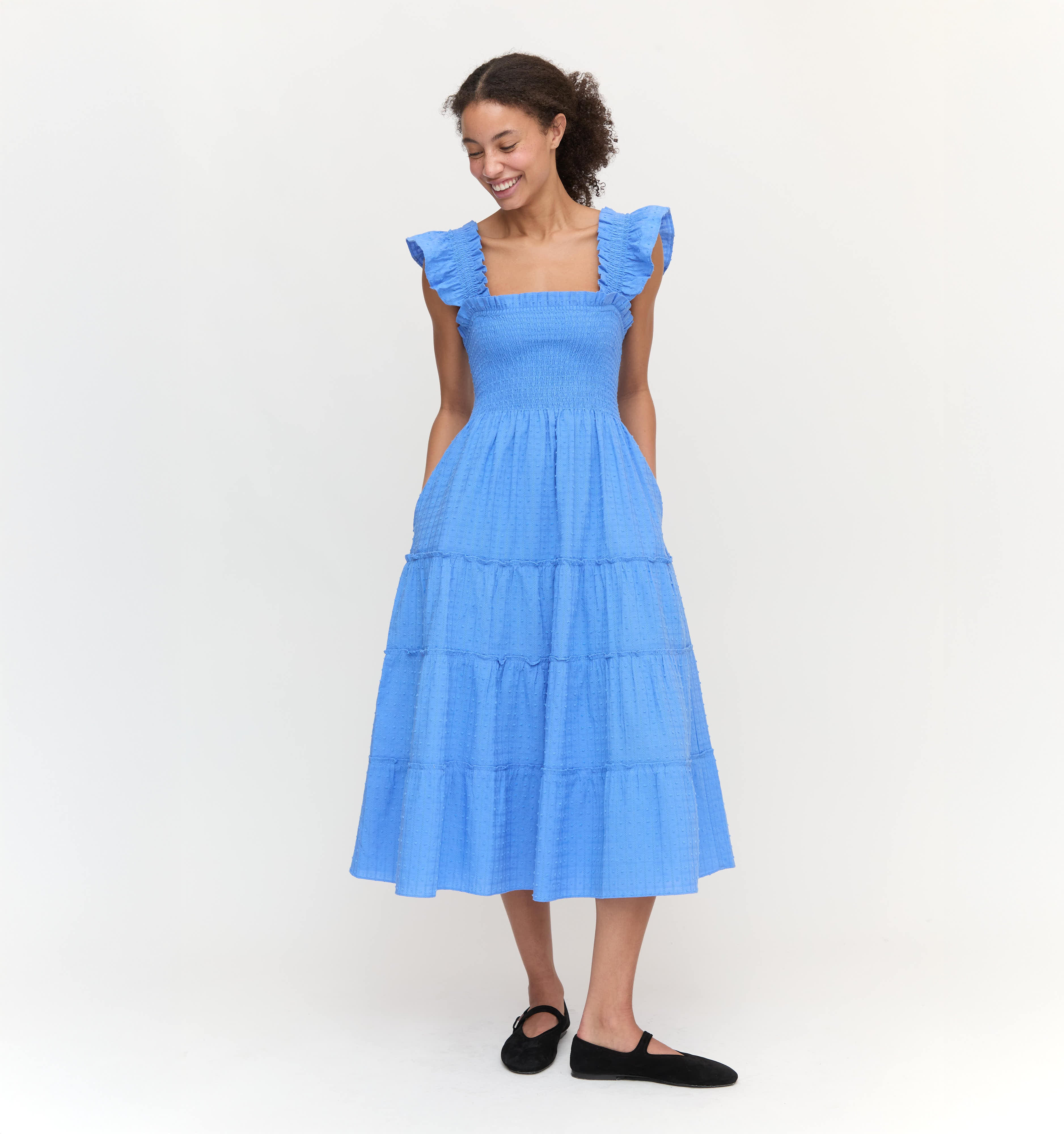 The Ellie Nap Dress - Hydrangea Blue Textured Clip Dot | Hill House Home US