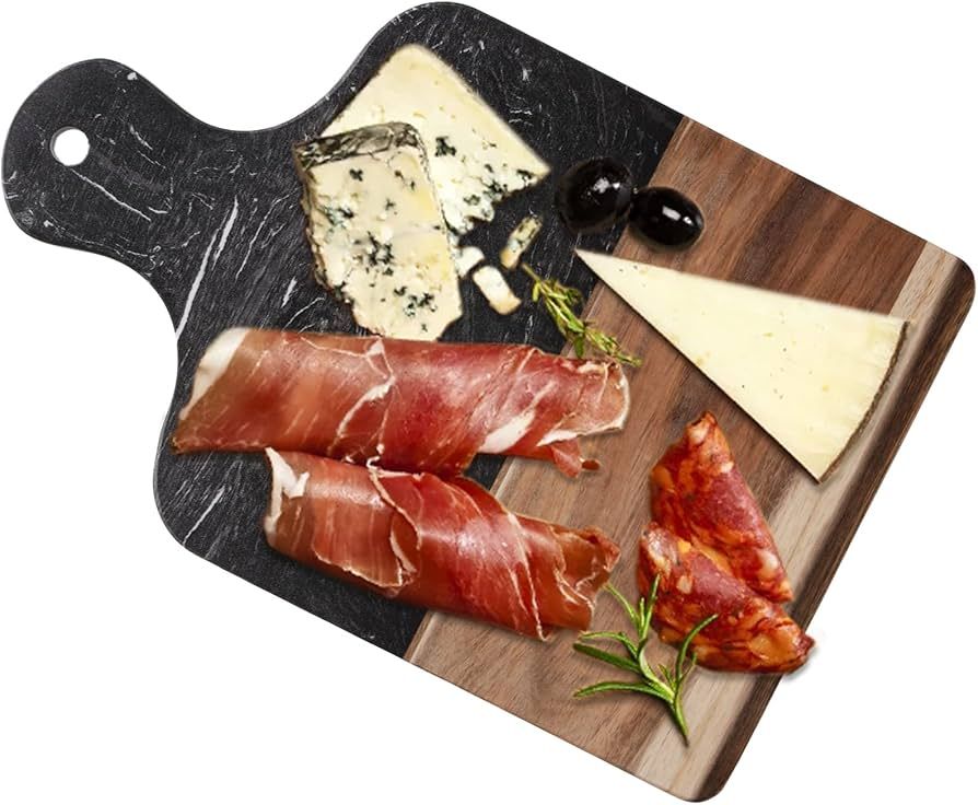 Coloch Marble and Acacia Wood Cutting Board, Black Charcuterie Chopping Board with Handle, Decora... | Amazon (US)