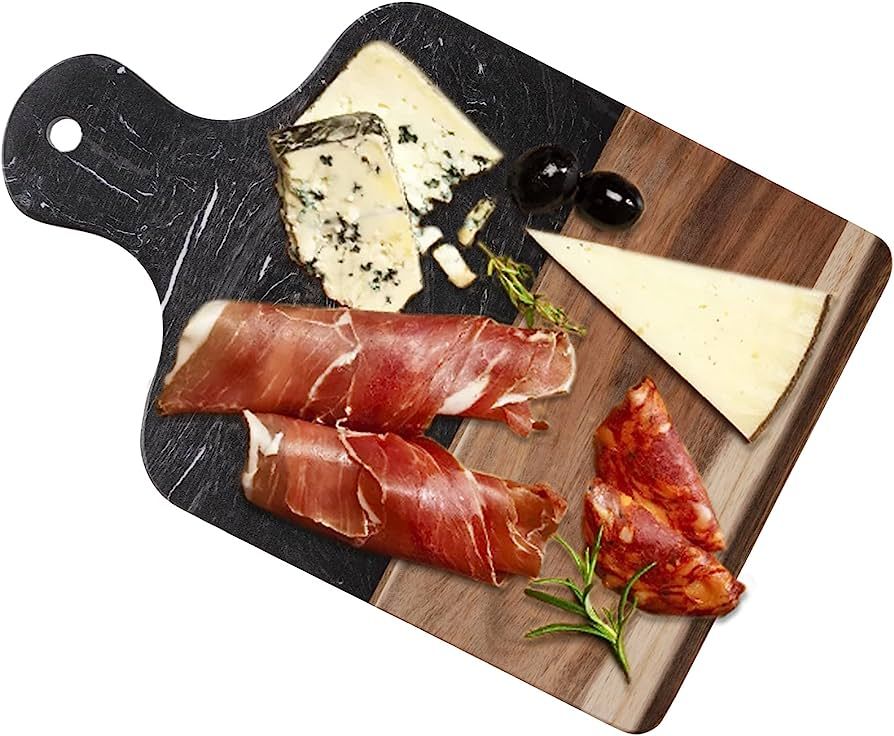 Coloch Marble and Acacia Wood Cutting Board, Black Charcuterie Chopping Board with Handle, Decora... | Amazon (US)