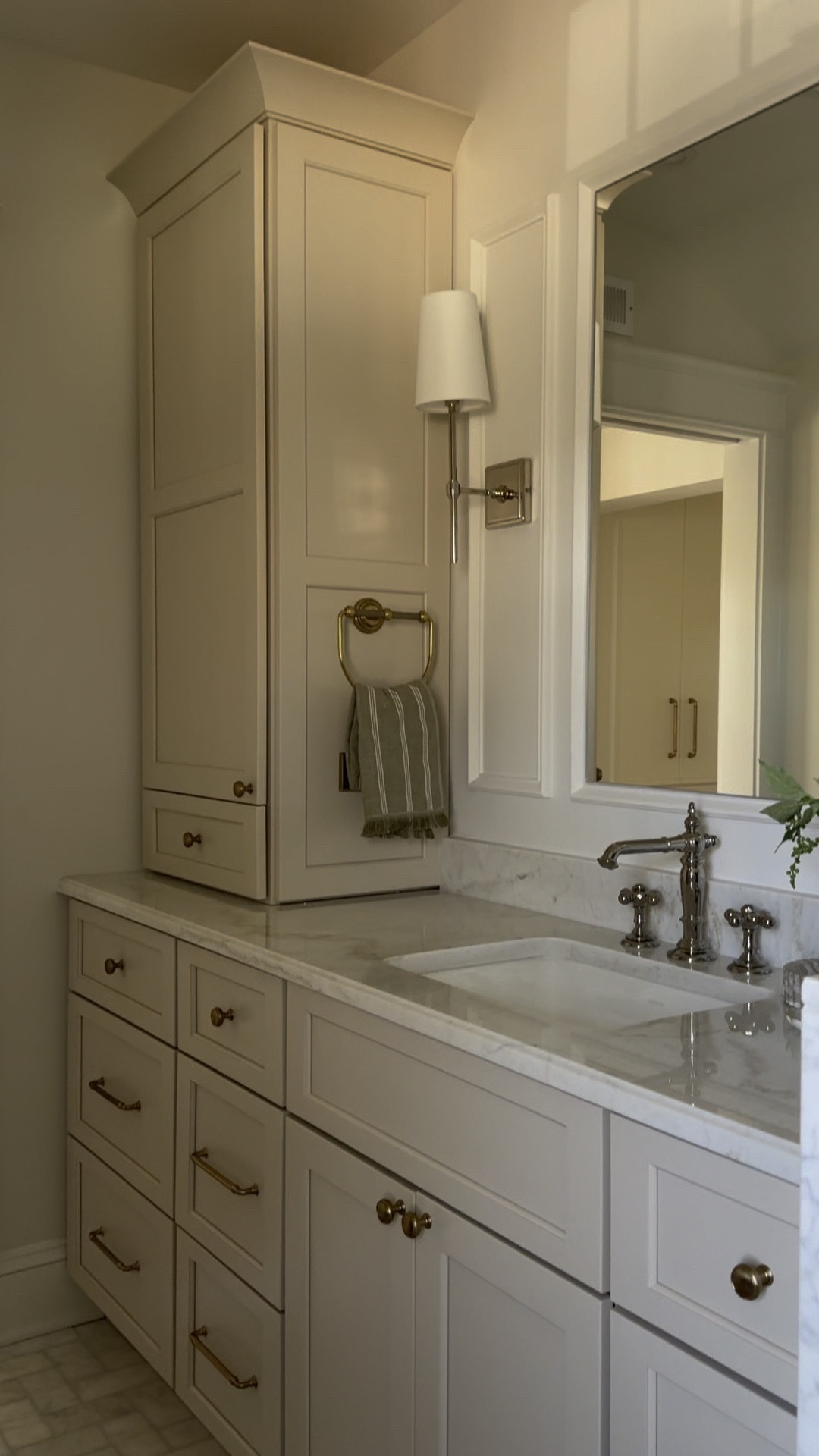 Would you opt for more storage, or double sinks?
•
One of the things we grappled over and was so nice to have a reliable team to throw pros/cons around! In case you missed it, I talked about contractors on the blog and much more this week! Catch up over on stories.
•
Shop my home, inquire about design services and much more all from the link in bio. Message me with any questions!
•
•
•

primary bathroom, bathroom decor, neutral bathroom, faux florals, terracotta vase, spring decor, marble bathroom, wall sconce, ring dish, polished nickel, brass hardware, affordable hardware, master bath, marble shower, calm bathroom, bathroom towels, bathroom art, amazon find, Etsy art, target home, home decor

#LTKsalealert #LTKhome #LTKunder50